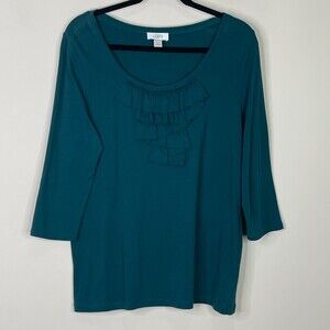 LOFT Teal Ruffles 3/4 Sleeve Top Women's Size XL